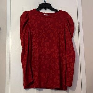 First Love Red Leopard Jacquard Long Sleeve Top